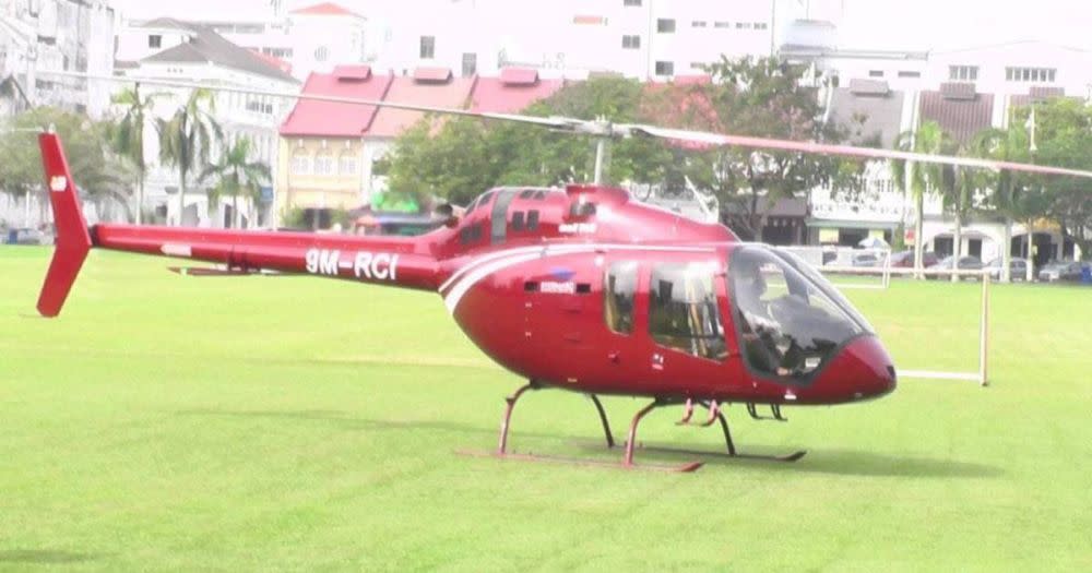 Last Friday, the helicopter landed at a field in the city centre to collect 36 packets of the 'nasi ganja'.  — Picture via social media