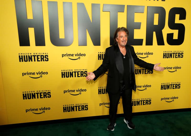 Cast member Pacino poses at a premiere for the television series "Hunters" in Los Angeles