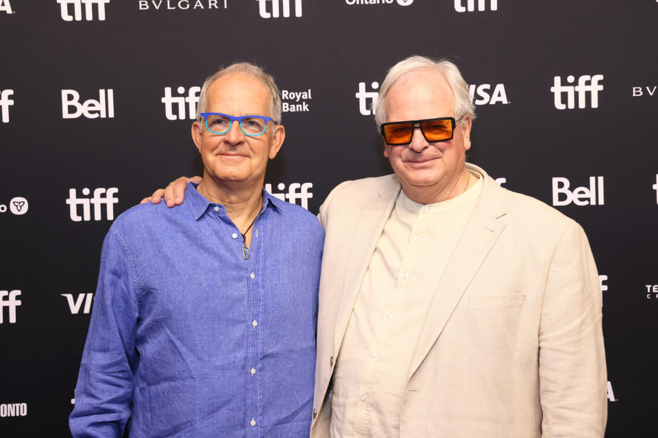 TORONTO, ONTARIO - SEPTEMBER 11: (L-R) Stephen Cornwell and Simon Cornwell attend 