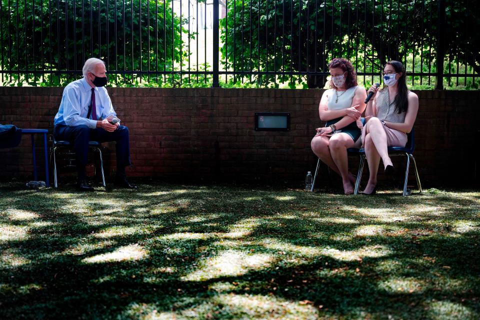 Joe Biden meets with Pennsylvania families who have benefited from the Affordable Care Act on June 25, 2020 in Lancaster, Pennsylvania.