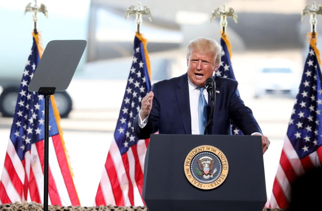 Donald Trump speaks during a campaign rally at The Defense Contractor Complex on August 18, 2020 in Yuma, Arizona: Getty Images