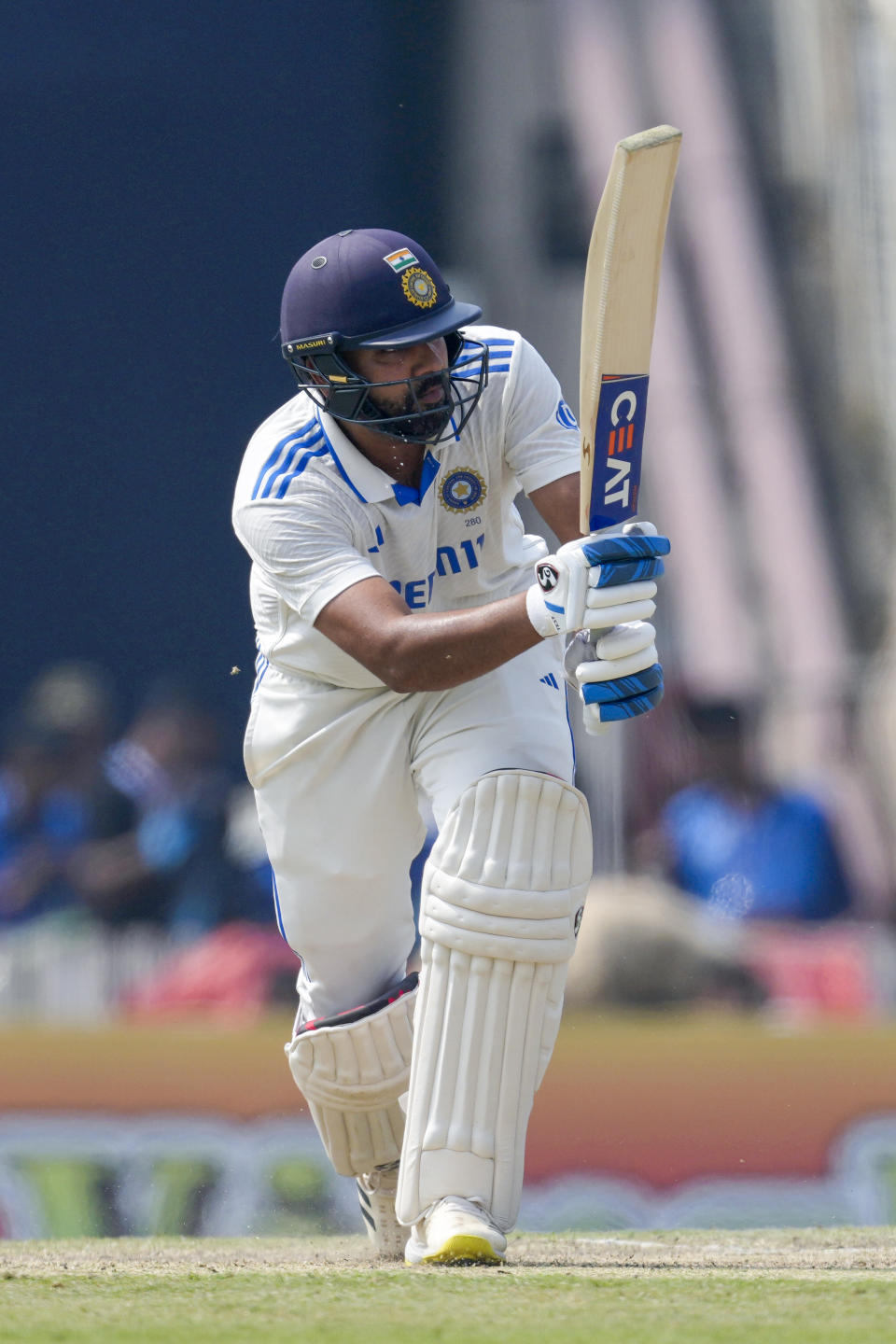 India's captain Rohit Sharma plays a shot on the fourth day of the fourth cricket test match between England and India in Ranchi, India, Monday, Feb. 26, 2024. (AP Photo/Ajit Solanki)