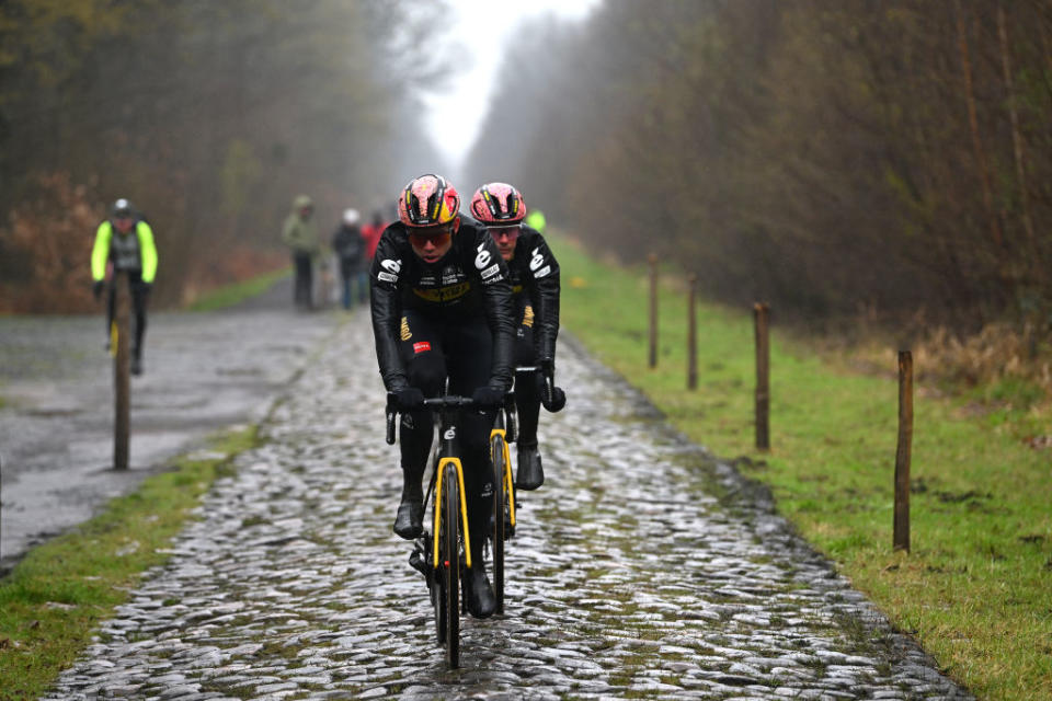 ROUBAIX FRANCE  APRIL 06 Wout Van Aert of Belgium and Team JumboVisma during the ParisRoubaix 2023 Training Day 1  UCIWT  on April 06 2023 in Roubaix France Photo by Luc ClaessenGetty Images