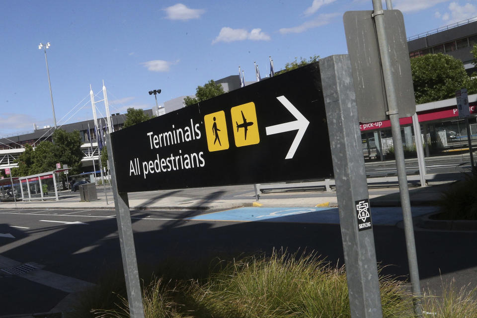 A view outside Melbourne Airport ahead of the Australian Open in Melbourne, Australia, Thursday, Jan. 6, 2022. Serbia's Novak Djokovic’s chance to play for a 10th Australian Open title was thrown into limbo early Thursday when the country denied him entry and canceled his visa because he failed to meet the requirements for an exemption to COVID-19 vaccination rules. (AP Photo/Hamish Blair)