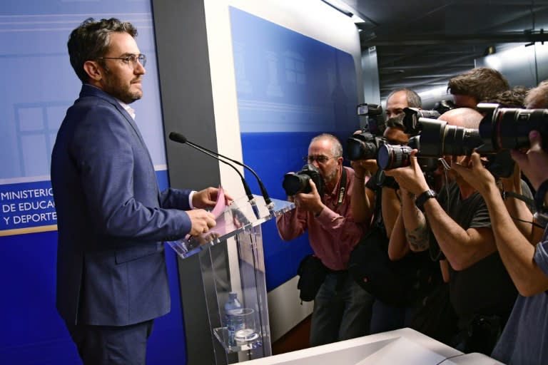 Spanish minister of culture and sports Maxim Huerta faces the press after it emerged he had been fined for tax fraud