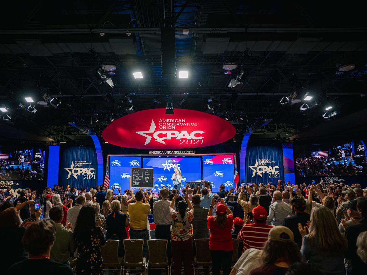 American commentator Glenn Beck makes an entrance during the Conservative Political Action Conference CPAC held at the Hilton Anatole on July 10, 2021 in Dallas, Texas. (Getty Images)