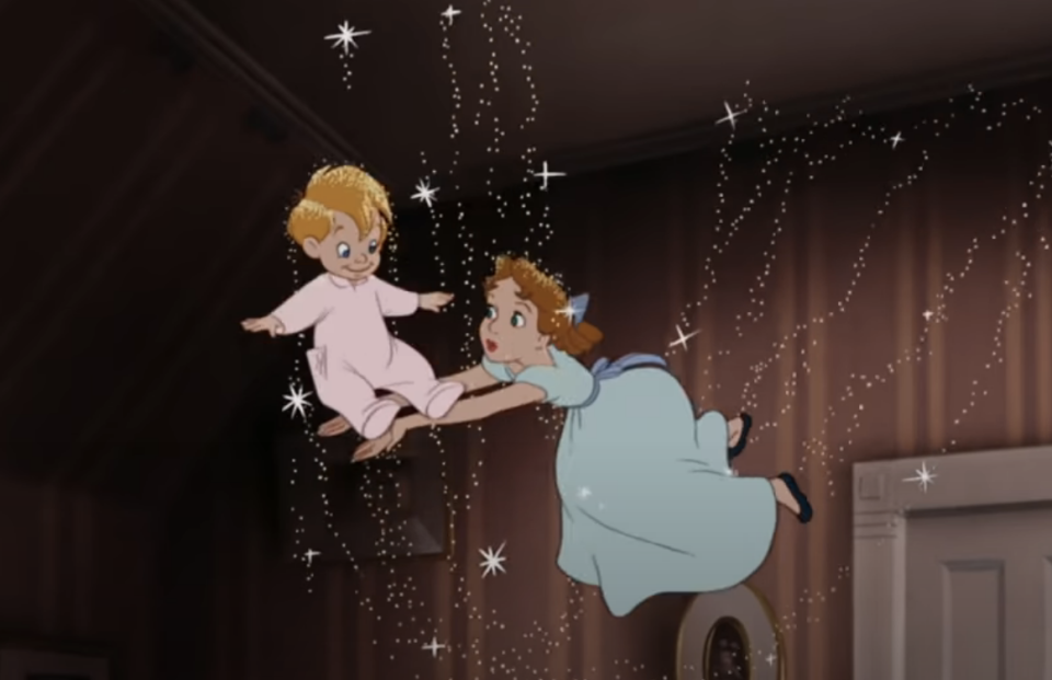 wendy and the baby flying around in the room