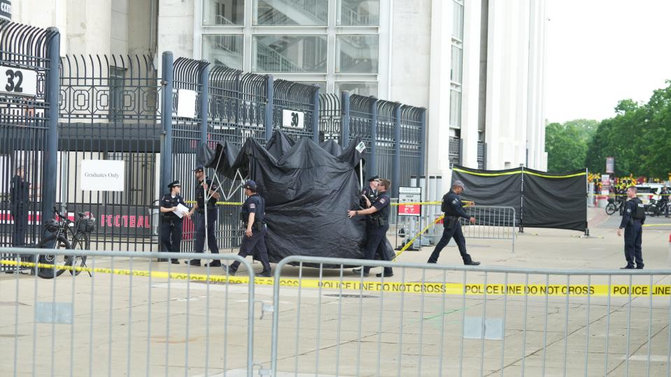 OSU Police cordoned off the scene after one person died falling from Ohio Stadium during the OSU graduation ceremony Sunday, May 5, 2024.