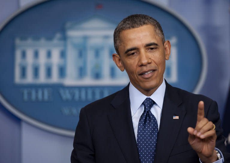 US President Barack Obama speaks to the media about sequestration in the Brady Press Briefing Room at the White House in Washington, DC, March 1, 2013. Obama on Friday branded the automatic budget cuts about to slam into the US economy "dumb" and "unnecessary" but blamed Republicans for the failure to avert them