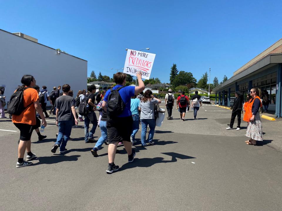Salem high school students rally at the Student Support Services Center.