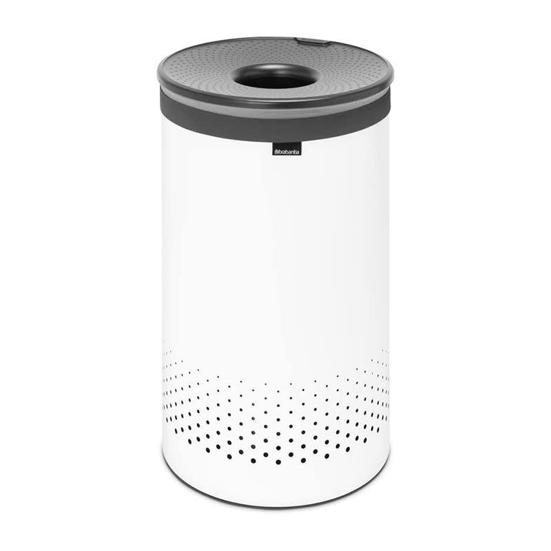 Brabantia - Laundry Hamper - with Plastic Lid - Ventilation Holes - Corrosion Resistant Materials - Hygienic - Discrete - Laundry Basket - Bathroom - with Small Hole - White - 60L