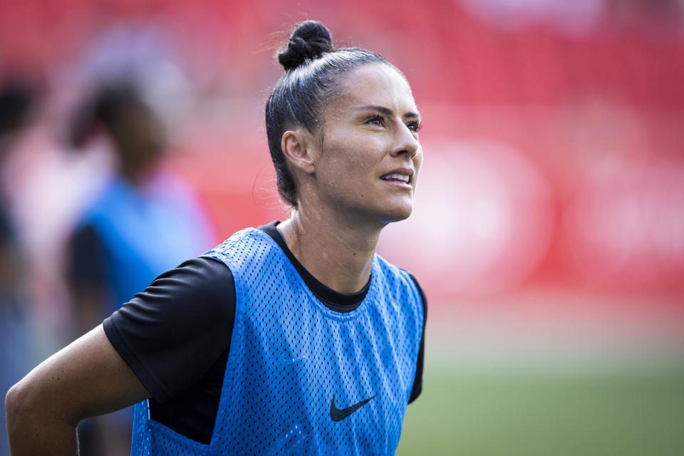 Ali Krieger #11 of NJ/NY Gotham FC warms up before the National Women's Soccer League match against North Carolina Courage at Red Bull Arena on September 4, 2022, in Harrison, New Jersey. / Credit: Getty Images