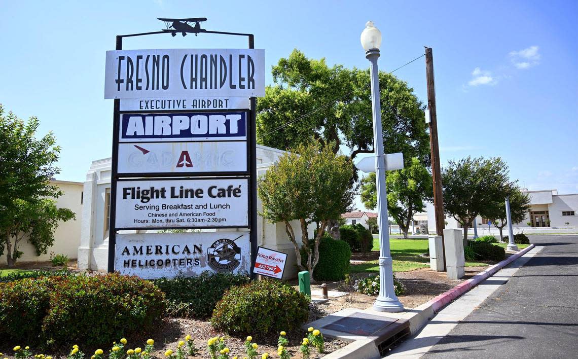 The entrance to Fresno Chandler Executive Airport, photographed Tuesday, May 30, 2023 in Fresno. Fresno Unified School District is launching a new aviation academy at Chandler in either 2025 or 2026.