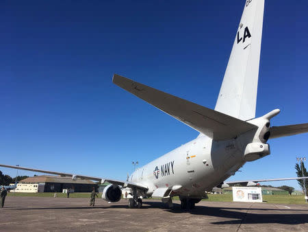 The US Navy Boeing P-8A Poseidon is seen before its departure to take part in the search for the ARA San Juan submarine missing at sea, at a military air base in Bahia Blanca, Argentina November 22, 2017. REUTERS/Magali Cervantes