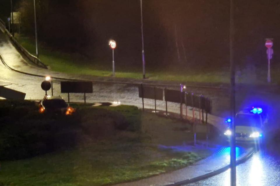 The Northern Echo: The car was spotted balanced on the middle of the roundabout.