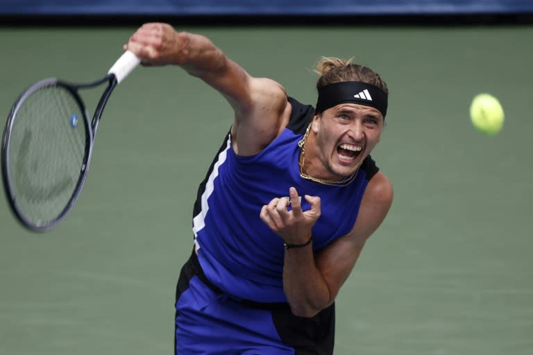 Germany's Alexander Zverev serves in his US Open 2nd round win over Alexandre Muller (Kena BETANCUR)