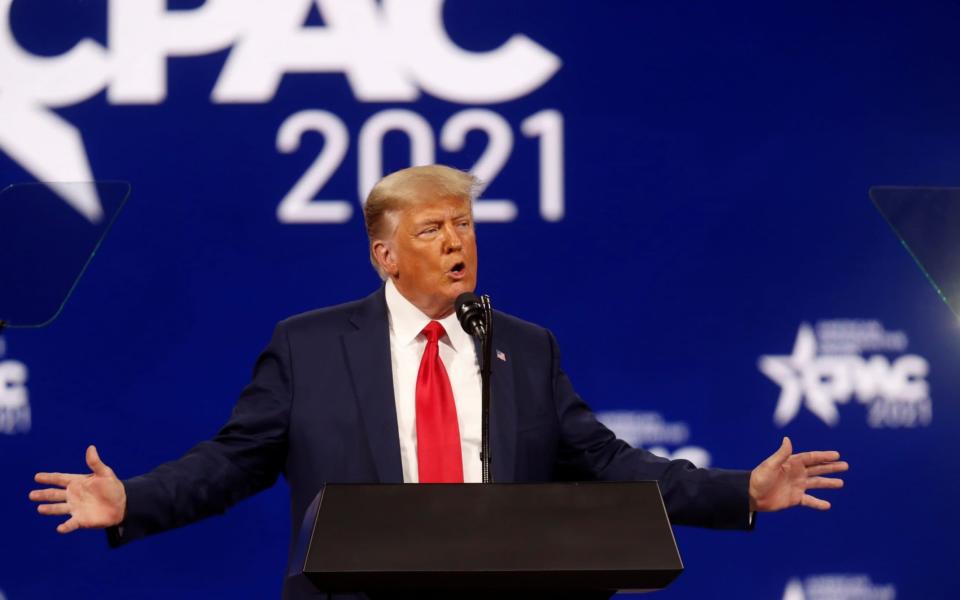 Former President Donald Trump speaks at the Conservative Political Action Conference in Orlando last month - Reuters