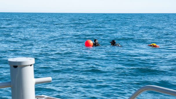 PHOTO: Sailors assigned to Explosive Ordnance Disposal Group 2 prepare to conduct a search for debris during recovery efforts of a high-altitude balloon in the Atlantic Ocean, Feb. 7, 2023. (Mass Communication Specialist 1st Class Ryan Seelbach/U.S. Navy)