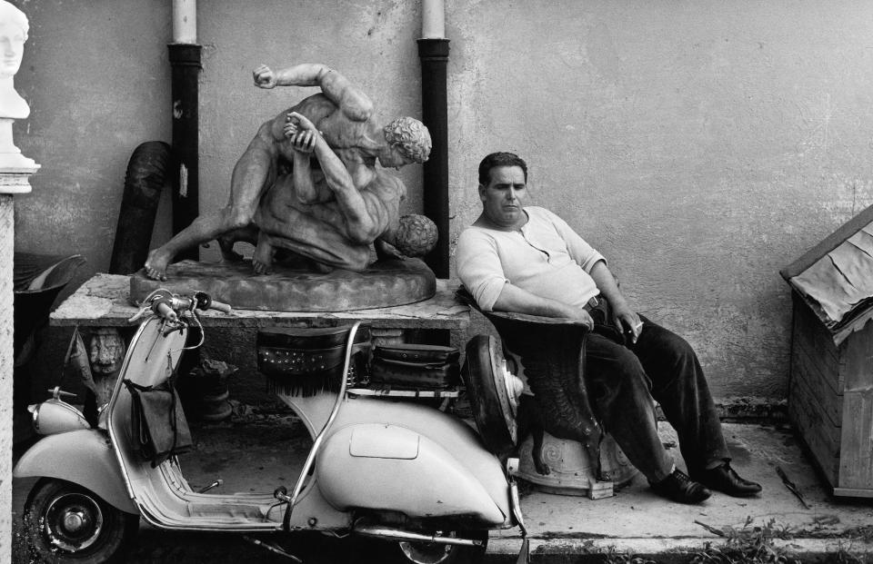 Klein’s ability to put the people he photographed at ease was evident in his work. Here, Klein’s “Watchman,” Cinecitta, Rome, 1958.