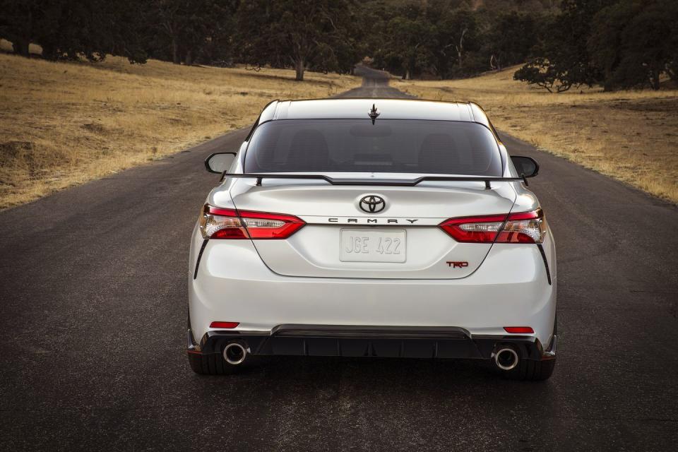 <p>Curiously, TRD isn't juicing the Camry's V-6 engine for any extra power. The Camry TRD will make the same 301 horsepower as the non-TRD Camry with the V-6, although it will have a freer-flowing exhaust system (terminating in a pair of large, round exhaust tips). It's difficult to complain about the lack of extra horsepower when the Camry XSE V-6 on which the TRD is based <a rel="nofollow noopener" href="https://www.caranddriver.com/reviews/a14517937/2018-toyota-camry-xse-v-6-test-review" target="_blank" data-ylk="slk:reached 60 mph in 5.8 seconds in our testing;elm:context_link;itc:0;sec:content-canvas" class="link ">reached 60 mph in 5.8 seconds in our testing</a>. </p>