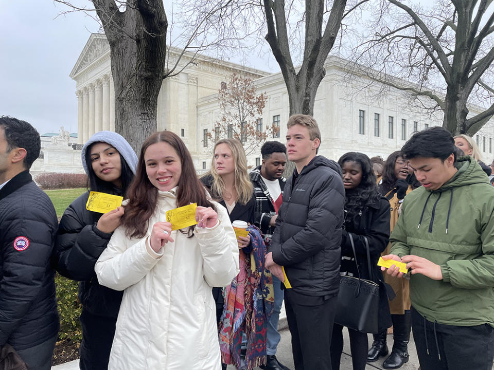 College students with the nonprofit Rise spent the night outside the court to get tickets to hear the arguments. (Rise)