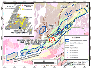 Golden Baie Project Location, Claims, and Mineral Occurrences