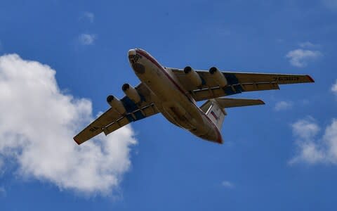 A second Russian AN-124 cargo plane transporting parts of the S-400 air defence system comes into land - Credit: Getty Images