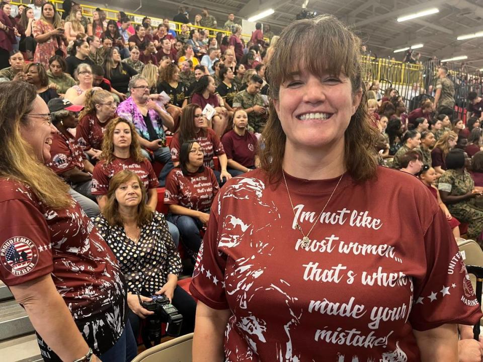 Renee Caseman of Las Vegas spearheaded an effort to get women to attend a deactivation ceremony Thursday for the Fourth Recruit Training Battalion at Marine Corps Recruit Depot Parris Island, the last all-female training battalion at Marine Recruit Depot Parris Island. Hundreds turned out for the farewell ceremony. “There’s mixed emotions,” Caseman said.