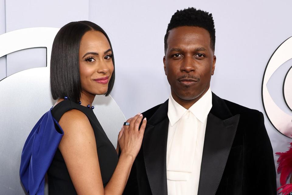 <p>Jamie McCarthy/WireImage</p> Nicolette Robinson and Leslie Odom Jr. attend the 77th Annual Tony Awards