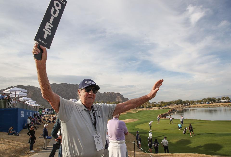 Andy Vitaljic volunteers on the 18th hole of the Stadium Course at PGA West during the second round of the American Express in La Quinta, Calif., Jan. 19, 2023.