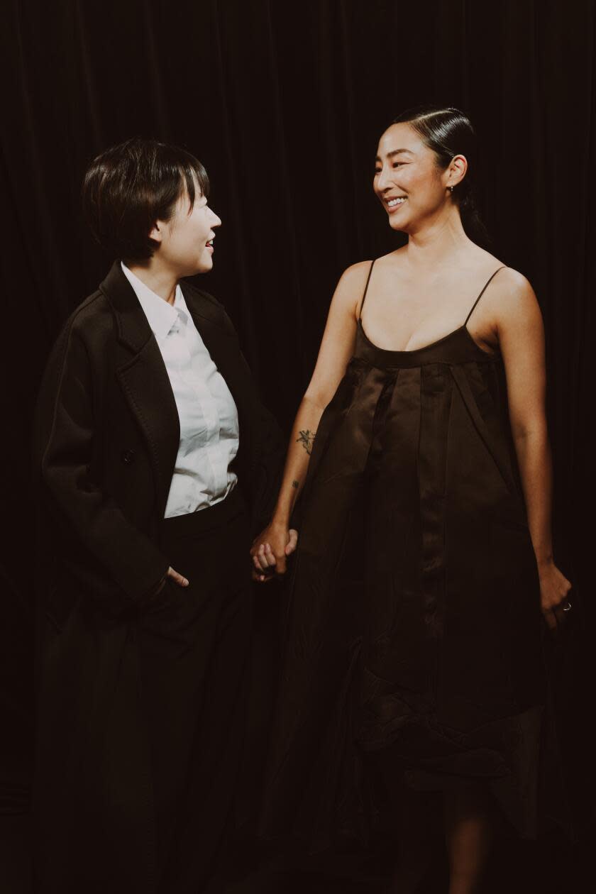 Celine Song, director, left and actress Greta Lee, both from the film, 