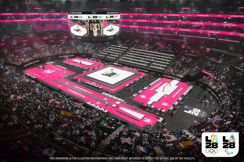 A rendering of a refashioned Crypto.com Arena for LA28 Olympic games.