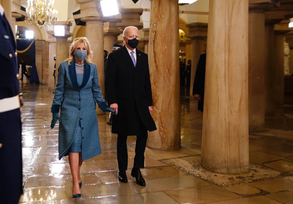 Dr. Jill Biden arrives for the inauguration of President Joe Biden on Capitol Hill, January 20, 2021.