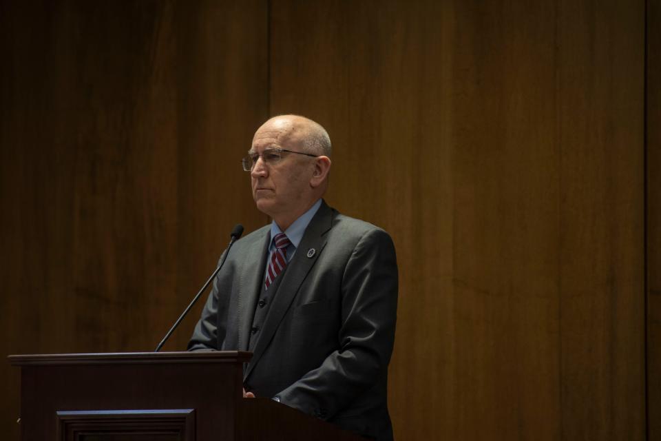 Sen. Richard Briggs speaks on HB883 at Cordell Hull State Office Building during a Senate Judiciary hearing in Nashville , Tenn., Tuesday, March 21, 2023.