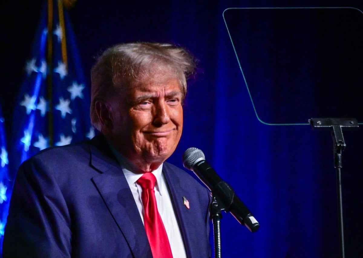 Former US President and 2024 Republican presidential hopeful Donald Trump holds a campaign event at Club 47 USA in West Palm Beach, Florida, on October 11, 2023. (AFP via Getty Images)