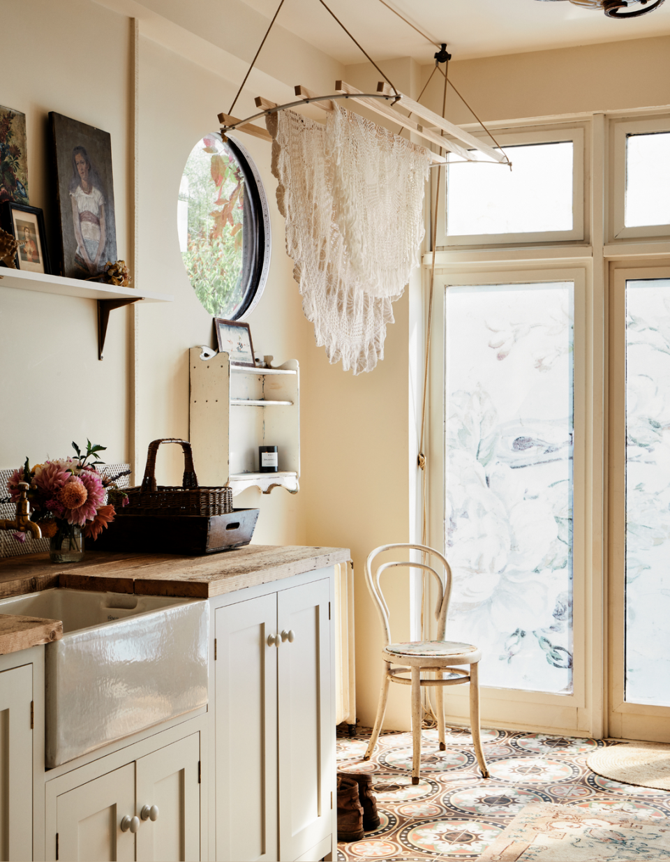 <p>Ceiling drying racks are becoming hugely popular – they are currently the most popular utility room trend on TikTok according to research by Magnet – and they are a great choice for smaller kitchens. Choose a natural wood design so it feels a touch vintage and <a href="https://www.housebeautiful.com/uk/decorate/kitchen/a2466/country-kitchen/" rel="nofollow noopener" target="_blank" data-ylk="slk:country-inspired" class="link ">country-inspired</a>, rather than purely functional. <br></p><p>Pictured: <a href="https://www.bertandmay.com/products/quinta-marron-antique-tile" rel="nofollow noopener" target="_blank" data-ylk="slk:Quinta Marron Tile at Bert & May" class="link ">Quinta Marron Tile at Bert & May</a></p>
