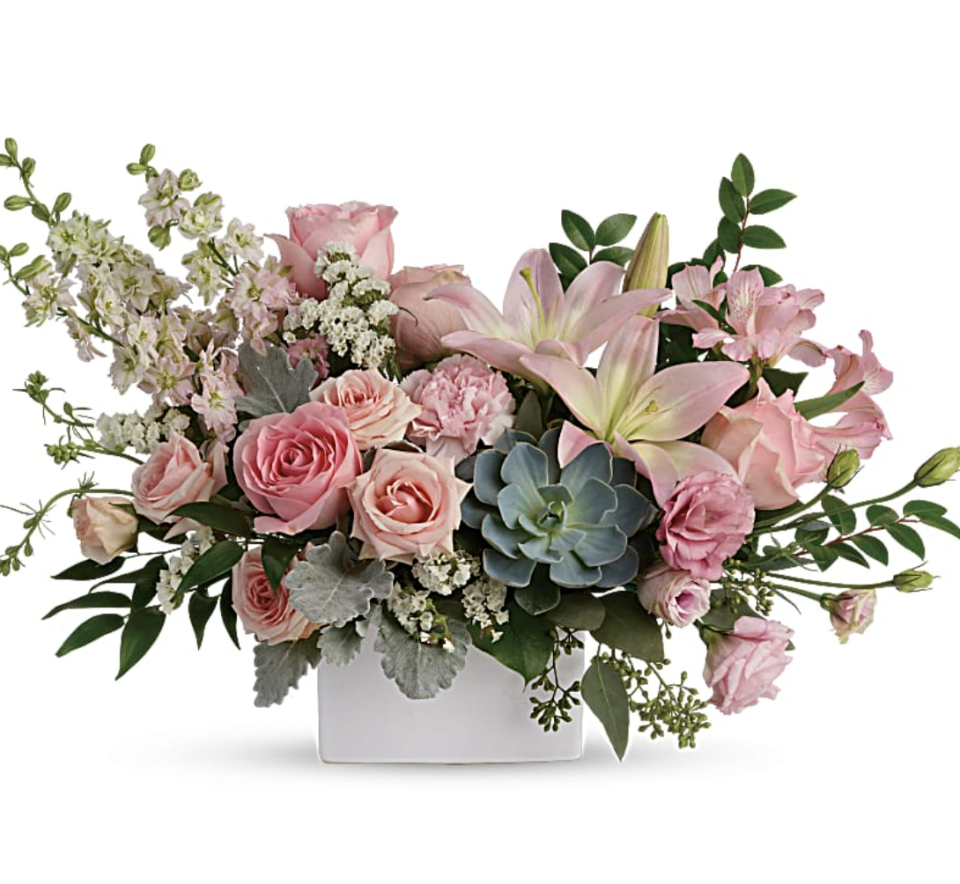 Hello Beautiful Bouquet in pink and green and white (Photo via Teleflora)