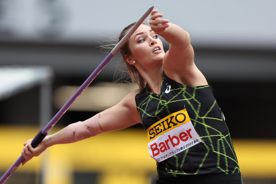 Pictured here, Australia's Kelsey-Lee Barber competing in a women's javelin event.