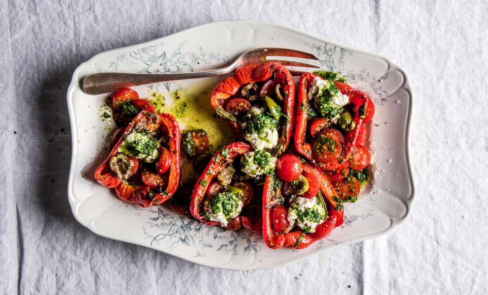 Roasted Red Peppers and Cherry Tomatoes With Ricotta