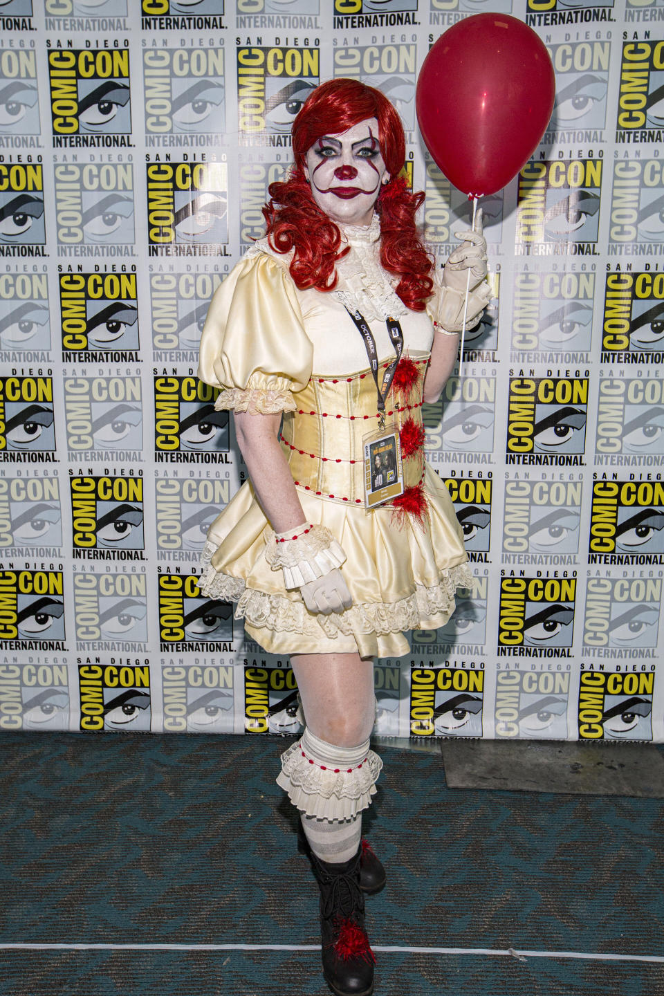 Cosplayer Mindy Conley dressed as Pennywise from the movie "It."&nbsp;