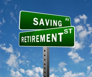 Road signs saying saving and retirement street