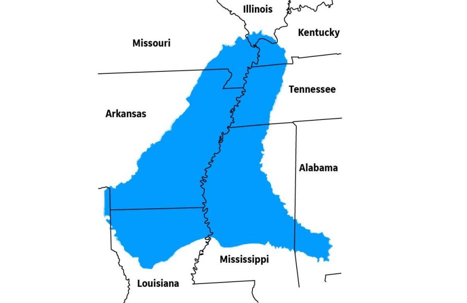 Middle Claiborne Aquifer area of interest in Mississippi vs Tennessee Supreme Court case. (source: U.S. Geological Survey)