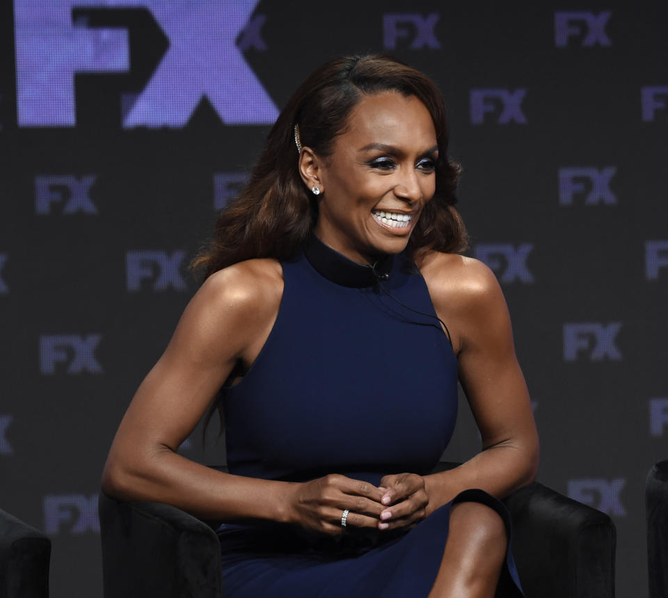 FILE - In a Tuesday, Aug. 6, 2019 file photo, Janet Mock, left, co-executive producer/writer/director on the FX series "Pose," takes part in a panel discussion during the 2019 Television Critics Association Summer Press Tour, in Beverly Hills, Calif. Taylor Swift and writer-director-producer Janet Mock will be honored at the GLAAD Media Awards for their advocacy for LGBTQ issues. Swift has been an outspoken proponent of the Equality Act and her video for her hit “You Need To Calm Down” featured prominent LGBTQ celebrities. The pop star will get the Vanguard Award during the ceremony in Los Angeles in April. Mock writes and directs on the FX series “Pose.” She will receive the Stephen F. Kolzak Award, presented to a LGBTQ media professional.(Photo by Chris Pizzello/Invision/AP, File)