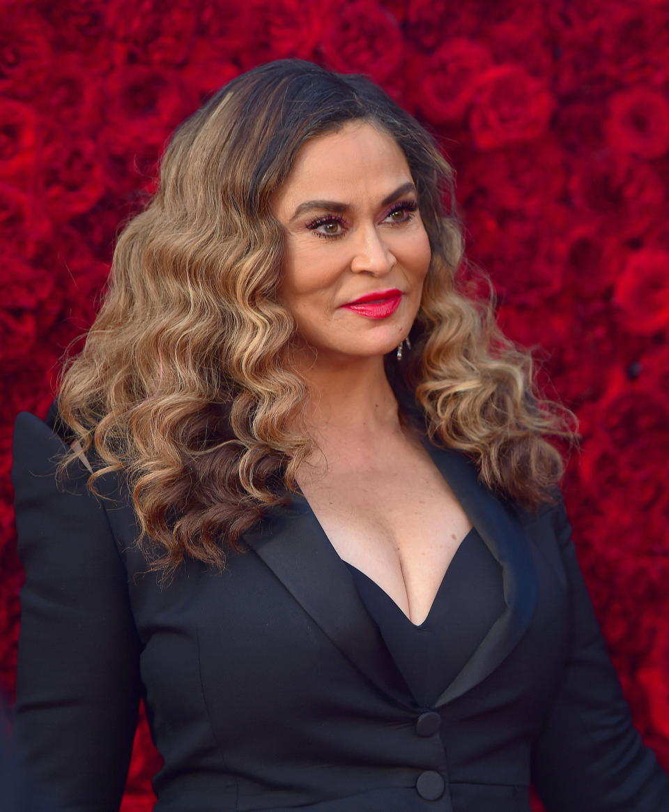 Tina Knowles at event wearing a black suit