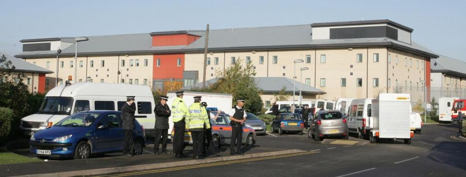 Police outside Harmondsworth immigration detention centre near Heathrow (PA)