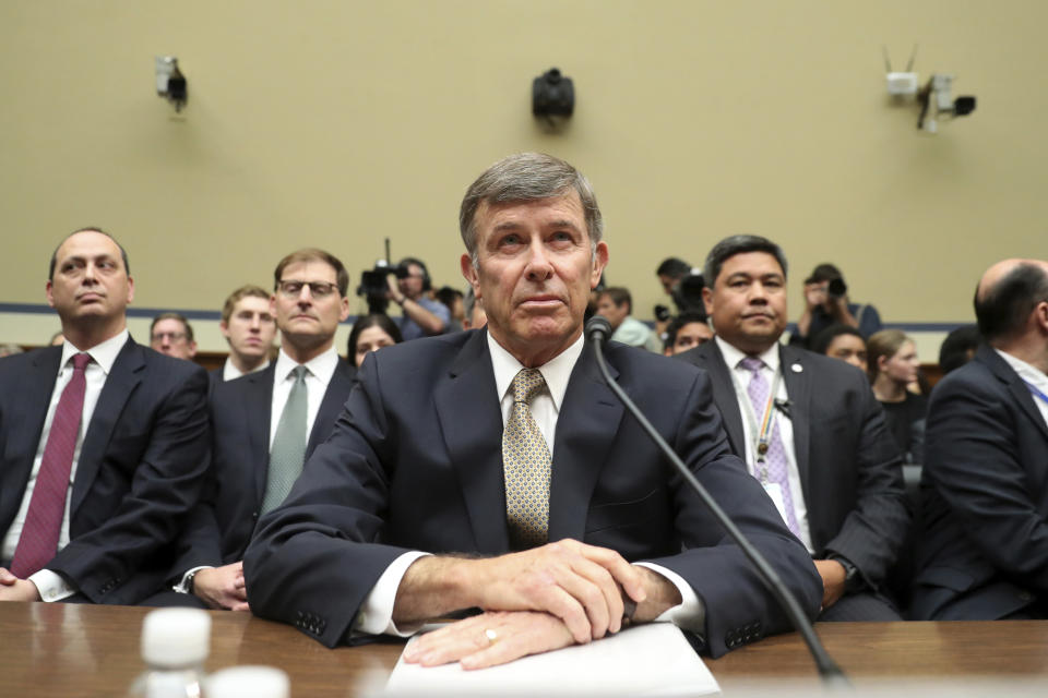 Acting Director of National Intelligence Joseph Maguire takes his seat before testifying before the House Intelligence Committee on Capitol Hill in Washington, Thursday, Sept. 26, 2019. (AP Photo/Andrew Harnik)