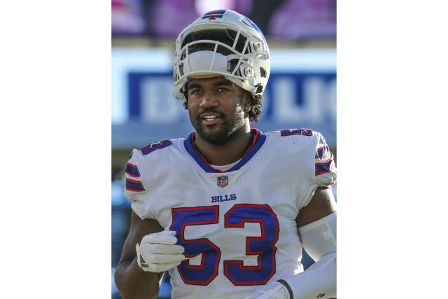 Buffalo Bills linebacker Baylon Spector runs on the field during