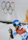 Austria's Matthias Mayer reacts after the first run of the men's alpine skiing giant slalom event in the Sochi 2014 Winter Olympics at the Rosa Khutor Alpine Center February 19, 2014. REUTERS/Kai Pfaffenbach (RUSSIA - Tags: OLYMPICS SPORT SKIING)