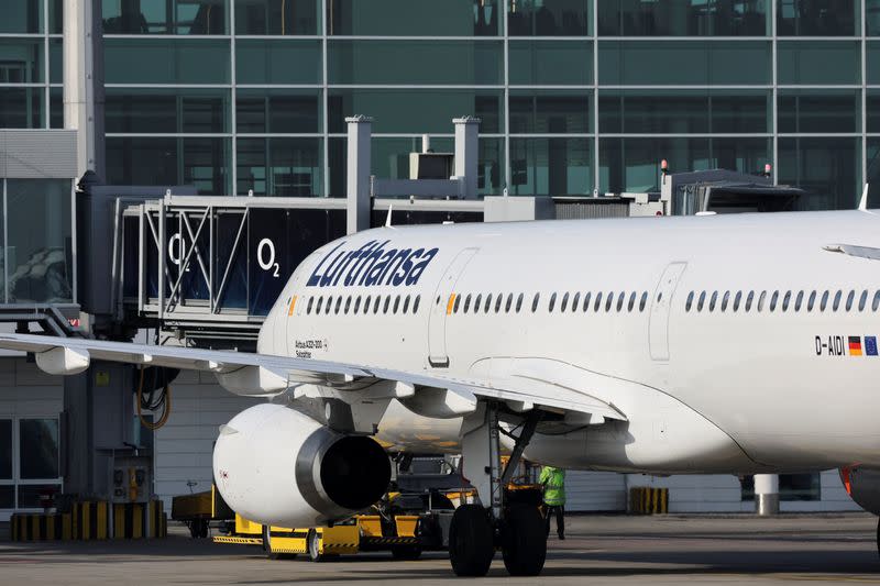 A Lufthansa's aircraft is seen on the tarmac at the Munich International Airport