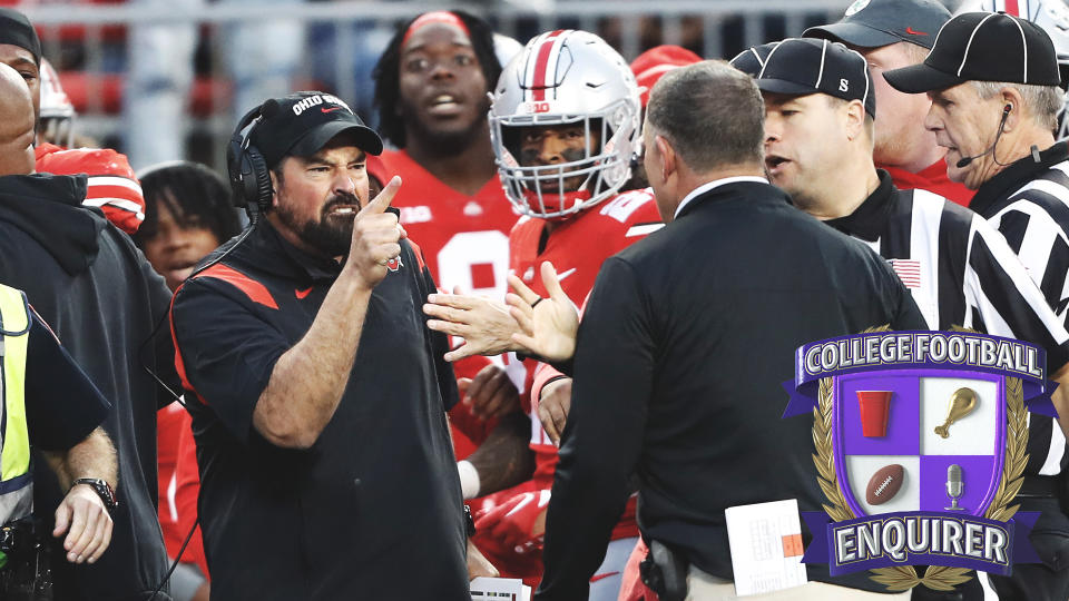 Ohio State head coach Ryan day and Rutgers head coach Greg Schiano exchange words after a late hit
Joseph Maiorana-USA TODAY Sports